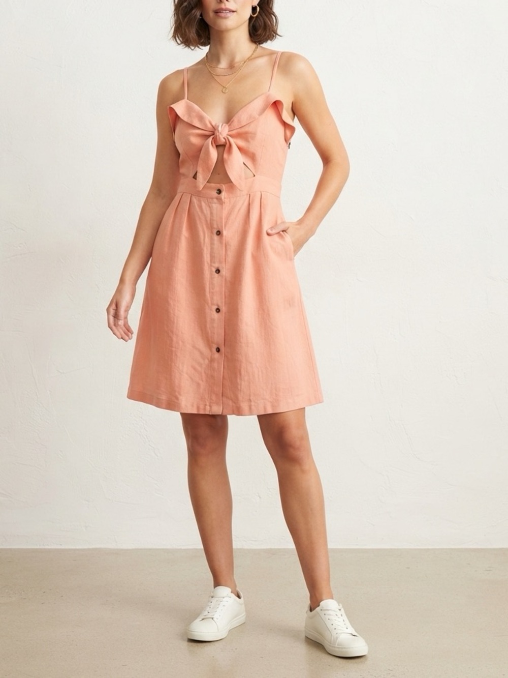 Ava. Peach Tie-Front Mini Dress
